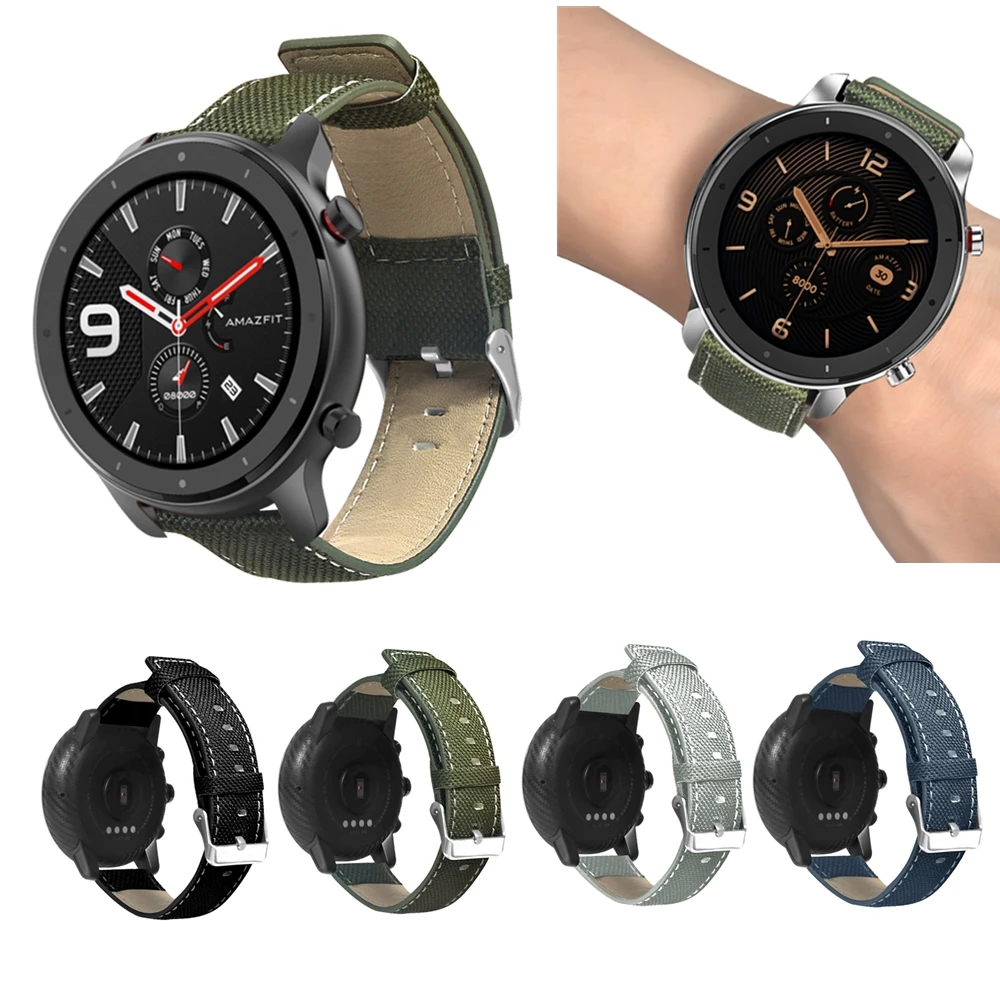 Ремешок из холста и искусственной кожи для умных часов Xiaomi Huami Amazfit GTR 47 мм 22