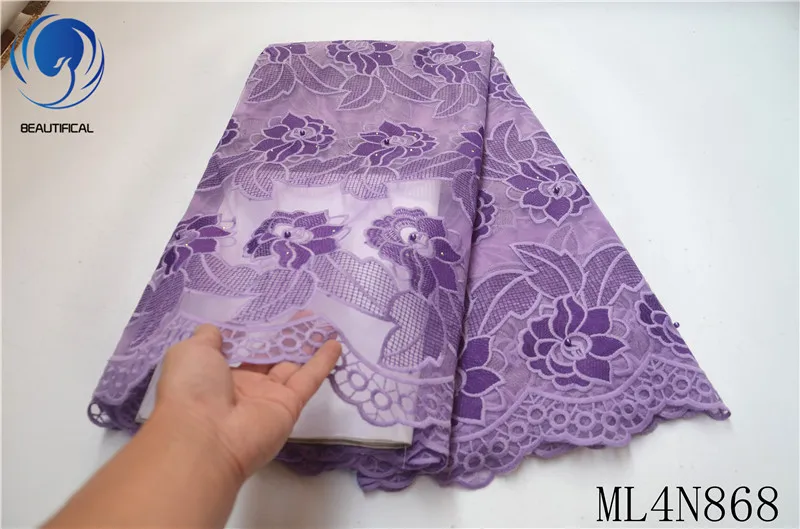 

Beautifical nigerian lace fabrics Latest design tulle lace embroidery beads and stones 5yards african lace fabric ML4N868