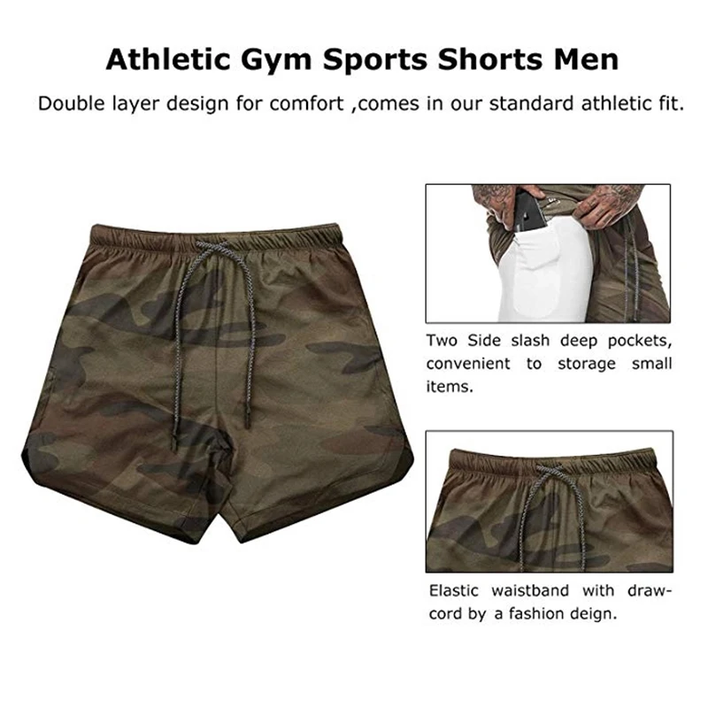 

Double layer Men's Pocket Cargo Casual Shorts Men Loose Army Short Pants Outdoor Man Tactical Gym Shorts Elastic Waist Trunks