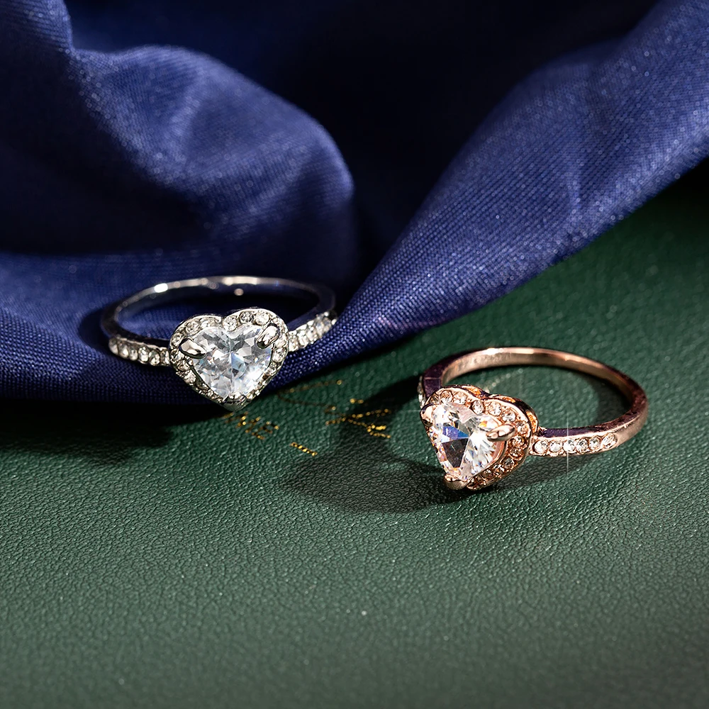 Модные свадебные кольца с кристаллами в форме сердца серебряного цвета для