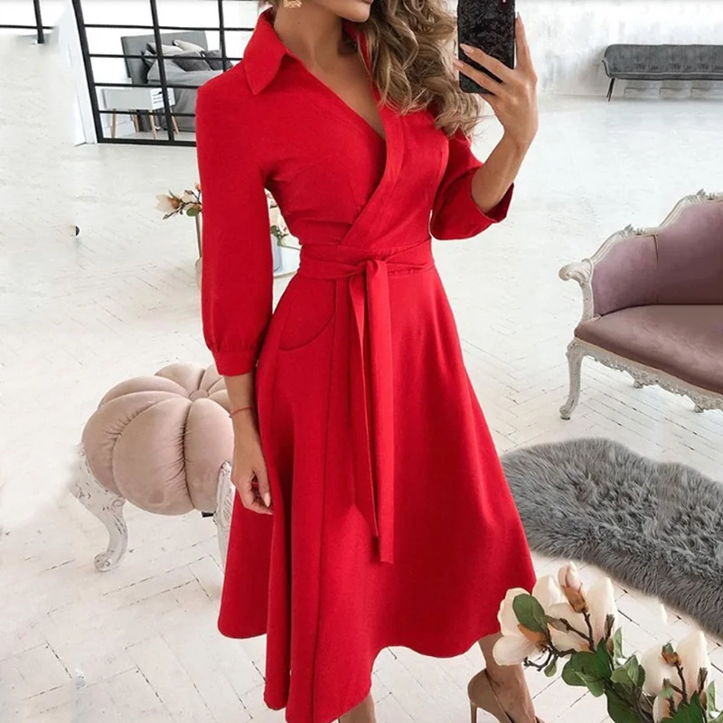 

Fashion Women Dress Long Sleeve Elegant Vocation Style Robe Midi Dress Dresses Harajuku Loose Cheap Vestidos Clothing Female
