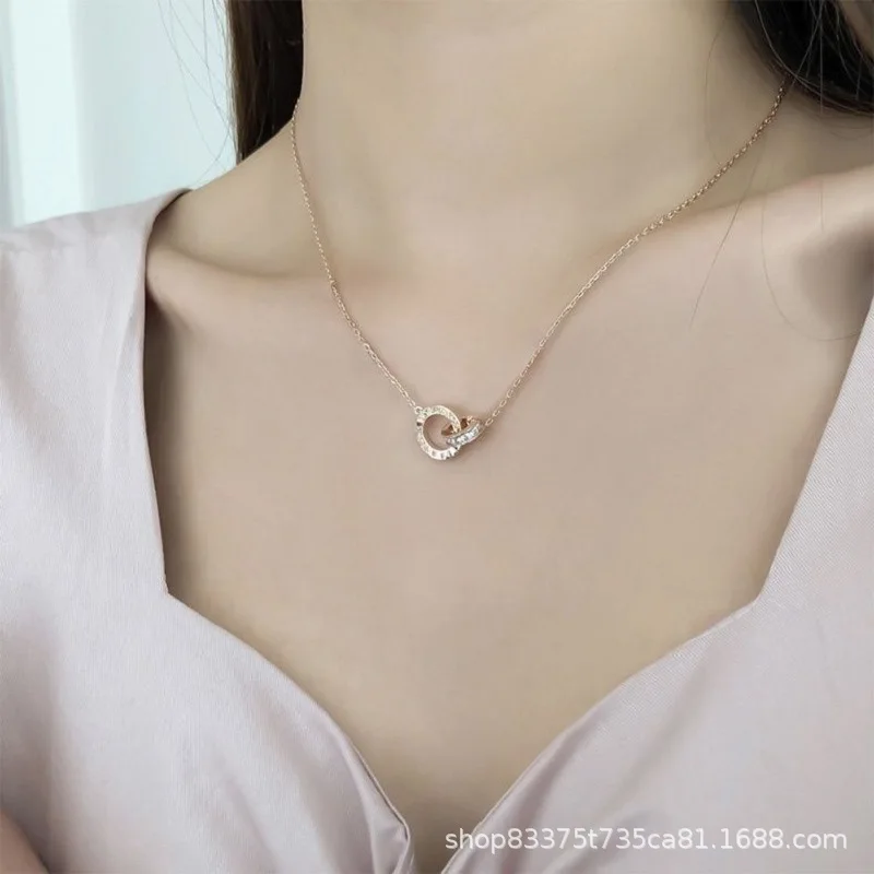 

Titanium Steel Roman Character Micro-encrusted Zircon Necklace for Women Red Collarbone Chain luxury Neck Chain Simple Jewelry