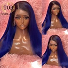 Topnormantic Ombre Синий цвет бразильские Реми человеческие волосы фото13x 6 кружевной передний прямой парик для женщин