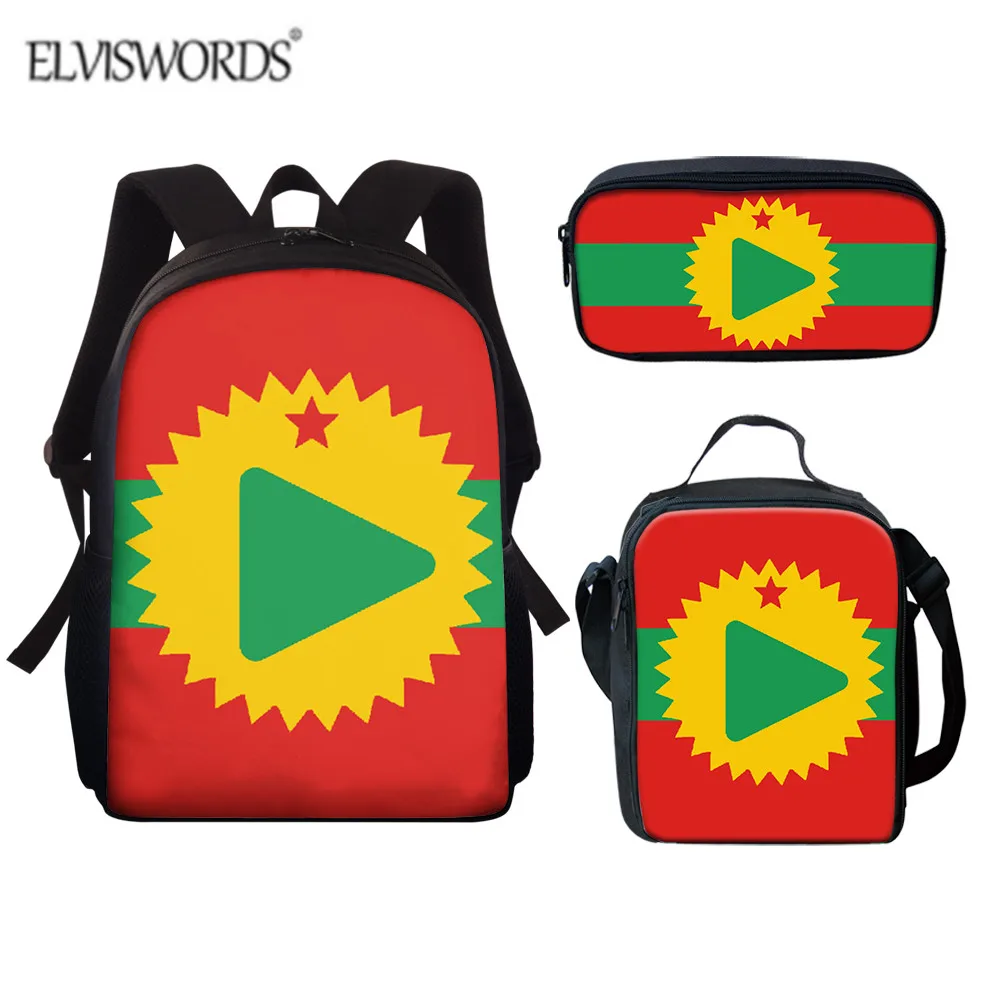 

ELVISWORDS Women School Backpack 3pcs/set Travel School Bag Funny Flag Of The Oromo People Oromoo Print Bookbag Travel Mochila