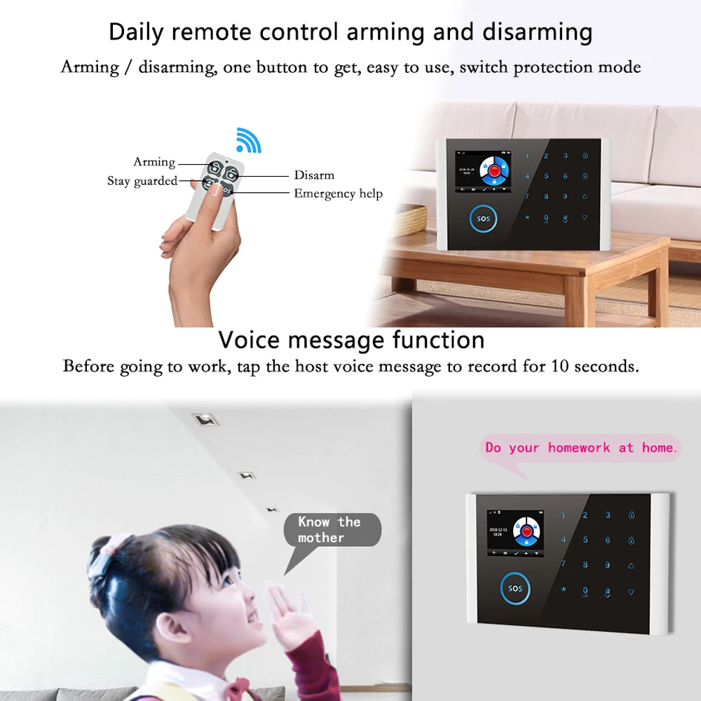 

Home Alarm System WiFi+GSM+GPRS 3 IN 1 Network Intelligent Voice Home Alarm System 433MHz Home Secure Door Bell Smart Alertor