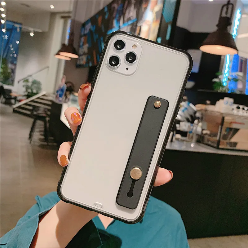 

candy color Wrist Strap Scrub Case For iPhone 11 Pro Max XR XS X Thin Transparent For iPhone 7 8 6 6s Plus Phone Holder Cover
