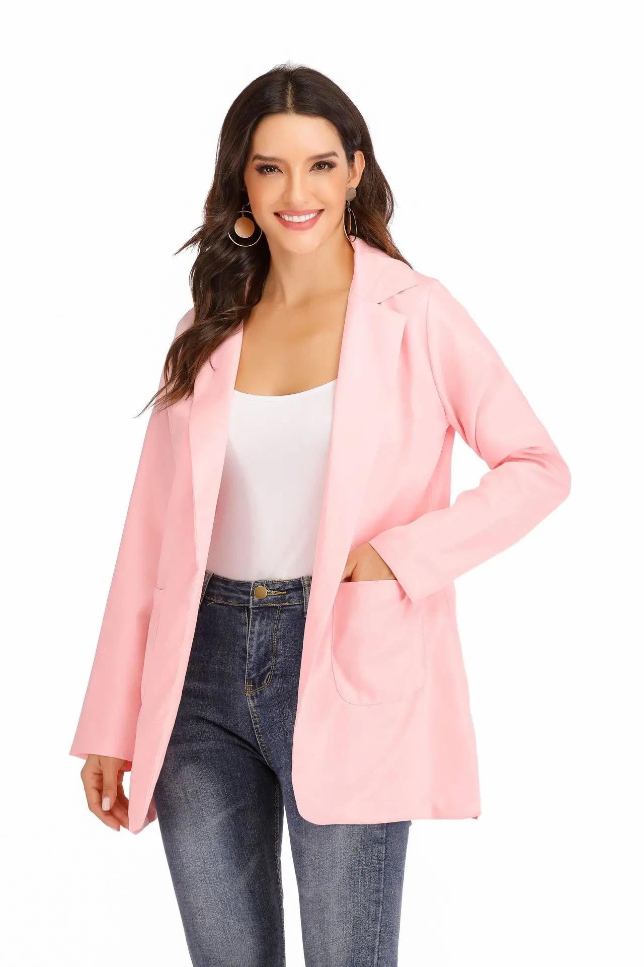 

Women's Blazer Jackets Spring Autumn Casual Plus Size Fashion Basic Notched Slim Solid Coats Office Ladies OutwearChic Loosecoat