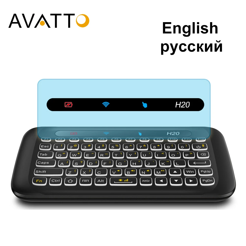 AVATTO, русская, английская H20 мини-клавиатура с полной сенсорной панелью и подсветкой 2,4G, беспроводной ИК-пульт дистанционного управления для Smart tv Android Box PC