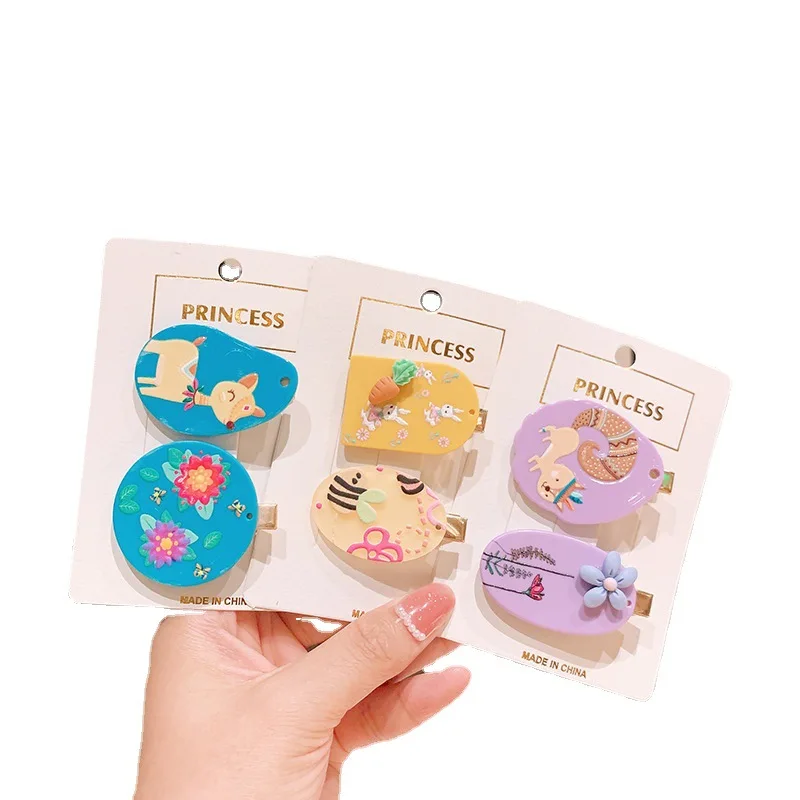 

Autumn cartoon rainbow flower hairpin new small art retro style children's pair clip baby hairpin hair accessories