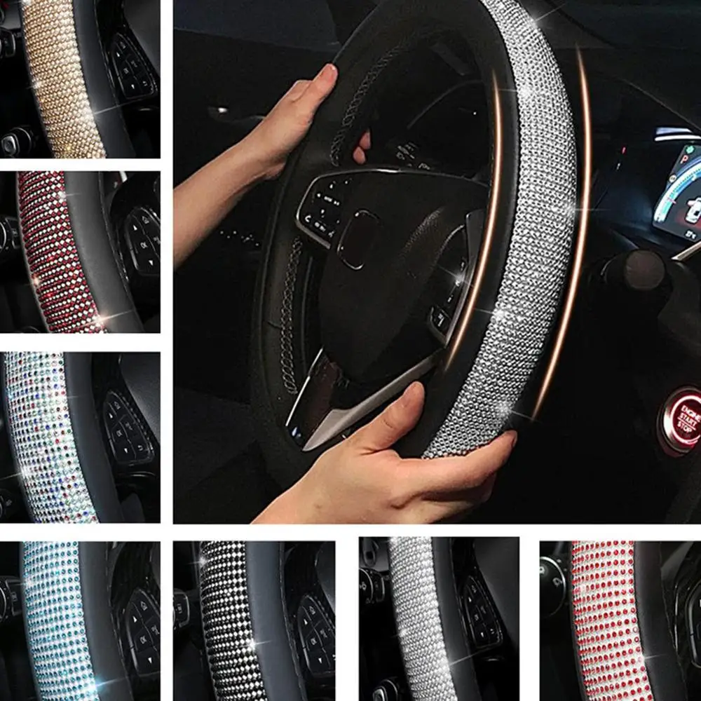 

Bling Bling Rhinestones Crystal Car Steering Wheel Cover Steering-wheel covers For Women Universal Car Accessories Decorating