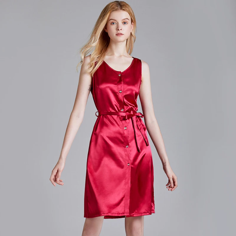 Новая ночная рубашка SSH0394 2020 пикантная женская без рукавов Женская атласная