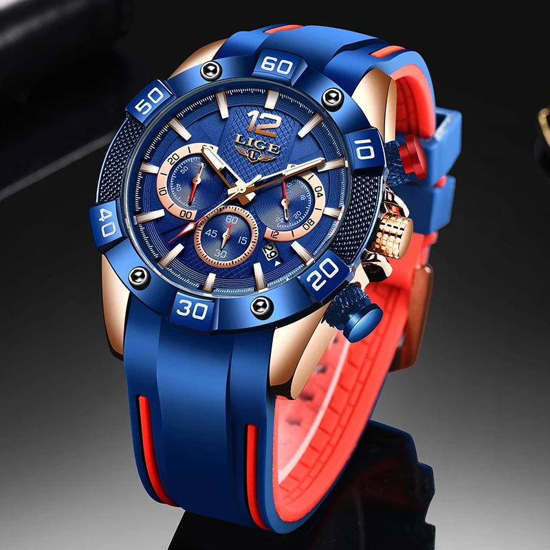 

2020 LIGE Top Brand Luxury Mens Watches Silicagel Watch Male Military Sport Waterproof Watch Men Quartz Clock Relogio Masculino