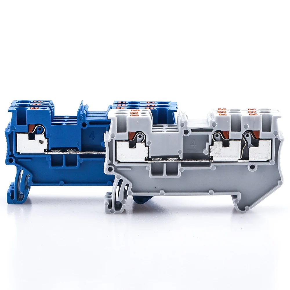 Din Rail Terminal Blocks PT 1.5-Twin 3 Conductors Push In Spring Screwless Feed Through Wire Conductor 10pcs