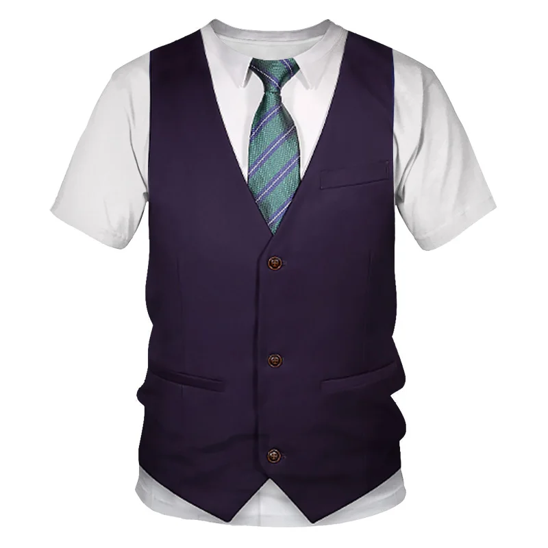 2020 New Fashion Fake two piece 3D T-shirt Digital printed Men's Tops Tees Funny Cosplay Kids T shirt suit Men Women Tshirt | Мужская