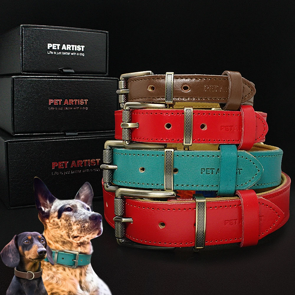 

2019 Classic Leather Dog Collar Soft Paded Pet Puppy Collar Adjustable For Small Medium Large Dogs French Bulldog Pitbull Collar