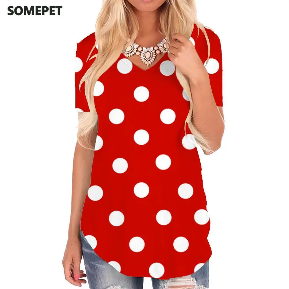 

SOMEPET Colorful T Shirt Women Dots Tshirts Printed Novel V-neck Tshirt Harajuku Funny T shirts Womens Clothing Fashion Printed