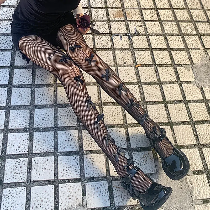 

Woman Sexy Fishnet Stockings Lolita Girl Bow Sexy Stockings Sexy Legs Stockings Fishnet Bodysuit Women Black Thigh Socks Women