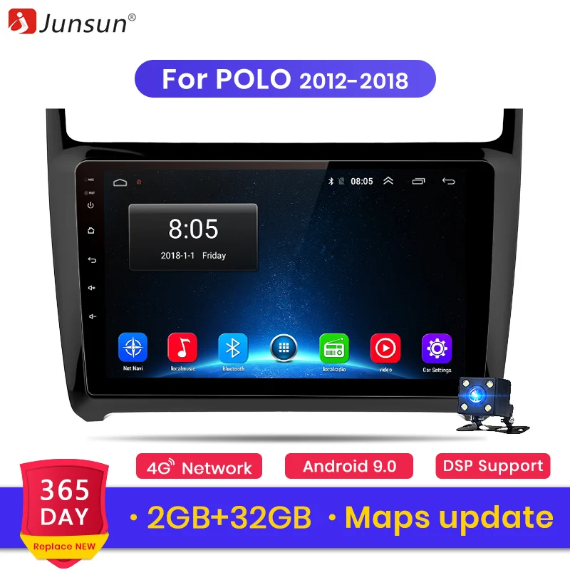 Junsun/Автомобильный мультимедийный плеер 2 Din Авто Android 8,1 радио для мужские Поло 2009 2010 2011 2012 2013 без DVD