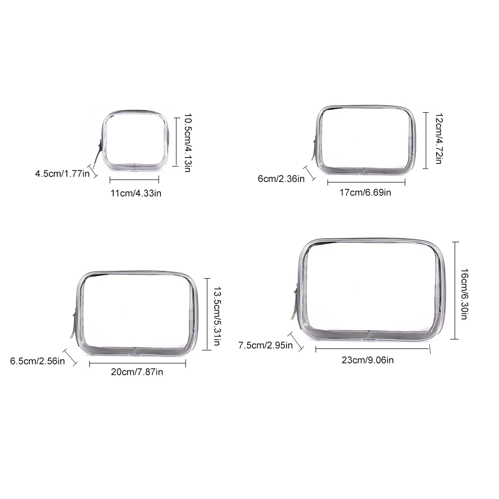 

4Pcs/pack Transparent PVC Cosmetic Bag Makeup Bag Makeup Pouch Wash Bag For Travel Waterproof Multifunctional Travel Storage Bag