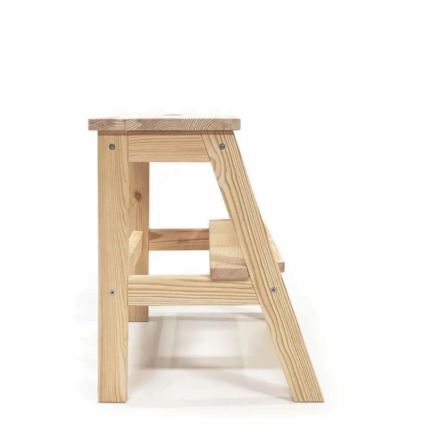 Rectangular 2 Steps Ladder Sturdy Solid Pine Step Stool Wooden with 242lb Load Capacity Foot for Kitchen Living Room | Мебель