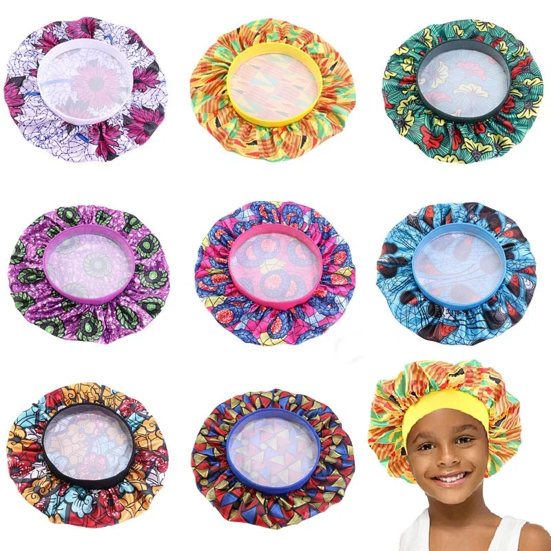 

Fashion African Printing/Solid Nightcap Comfortable Children Round Caps Satin Extra Large Turban Hats Bonnet Beanies Chemo Caps