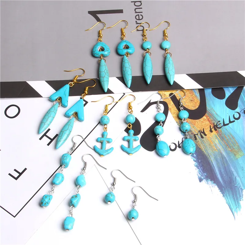 Натуральная бирюза камень серьги для девочек Античная Богемия нерегулярные