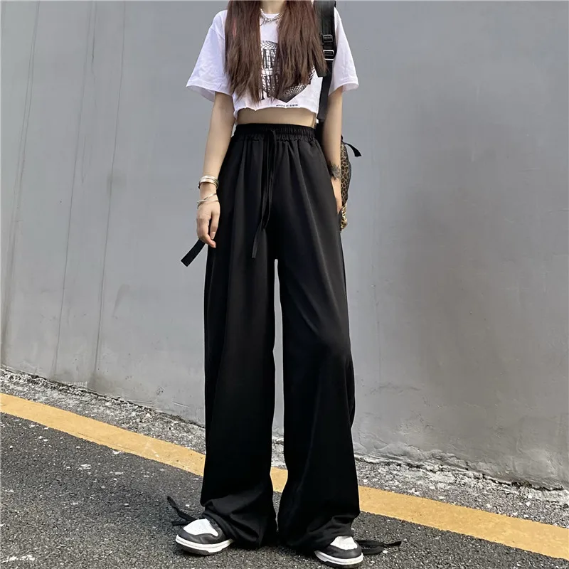 

Тонкие эластичные комбинезоны свободные широкие карманы повязка на ногу брюки повседневные брюки Harajuku брюки с высокой талией стиль инстру...