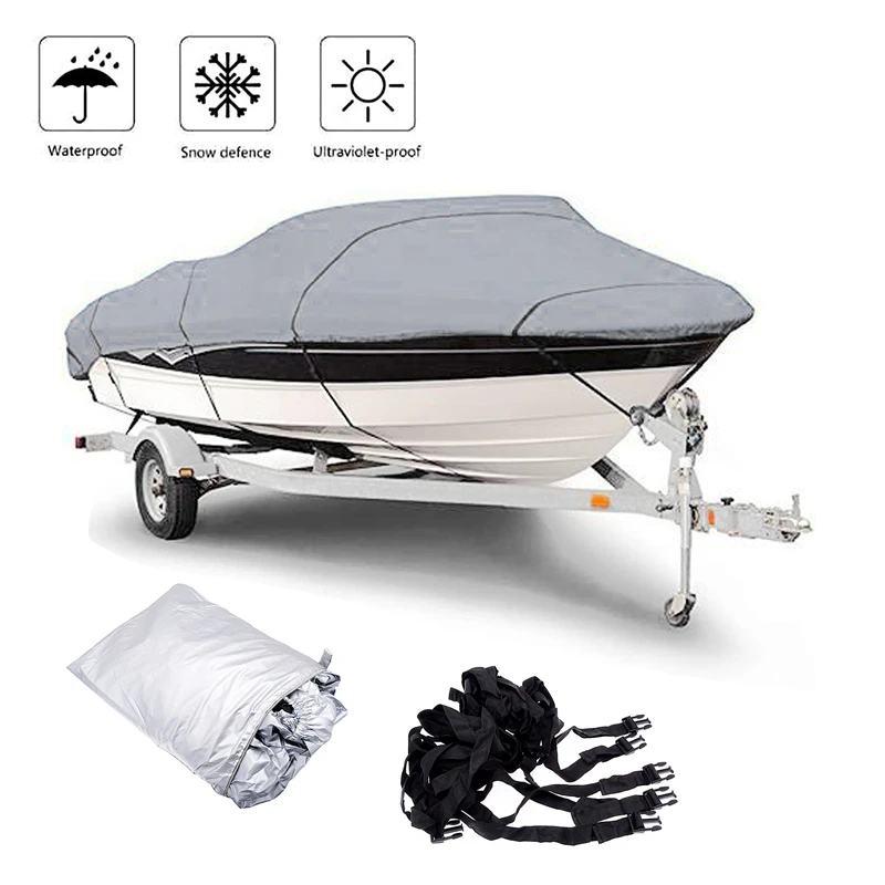 

Yacht Outdoor Protection Waterproof Boat Cover Oxford Fabric Anti-smashing Tear Proof Silver Reflective 300D 11-22FT Boat Cover