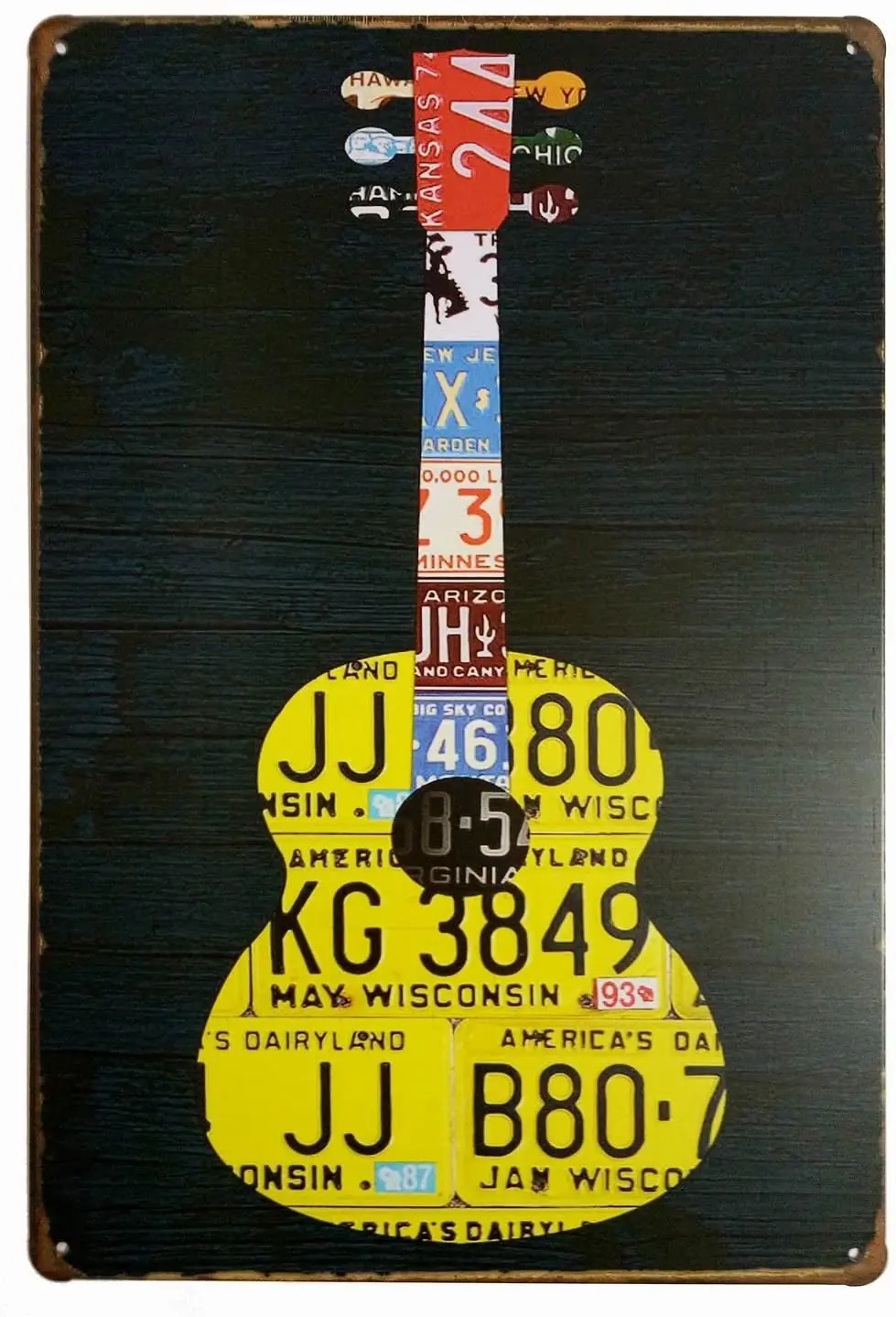

ERLOOD Music Guitar Distressed Retro Vintage Tin Sign Pub Poster Metal 12x 8