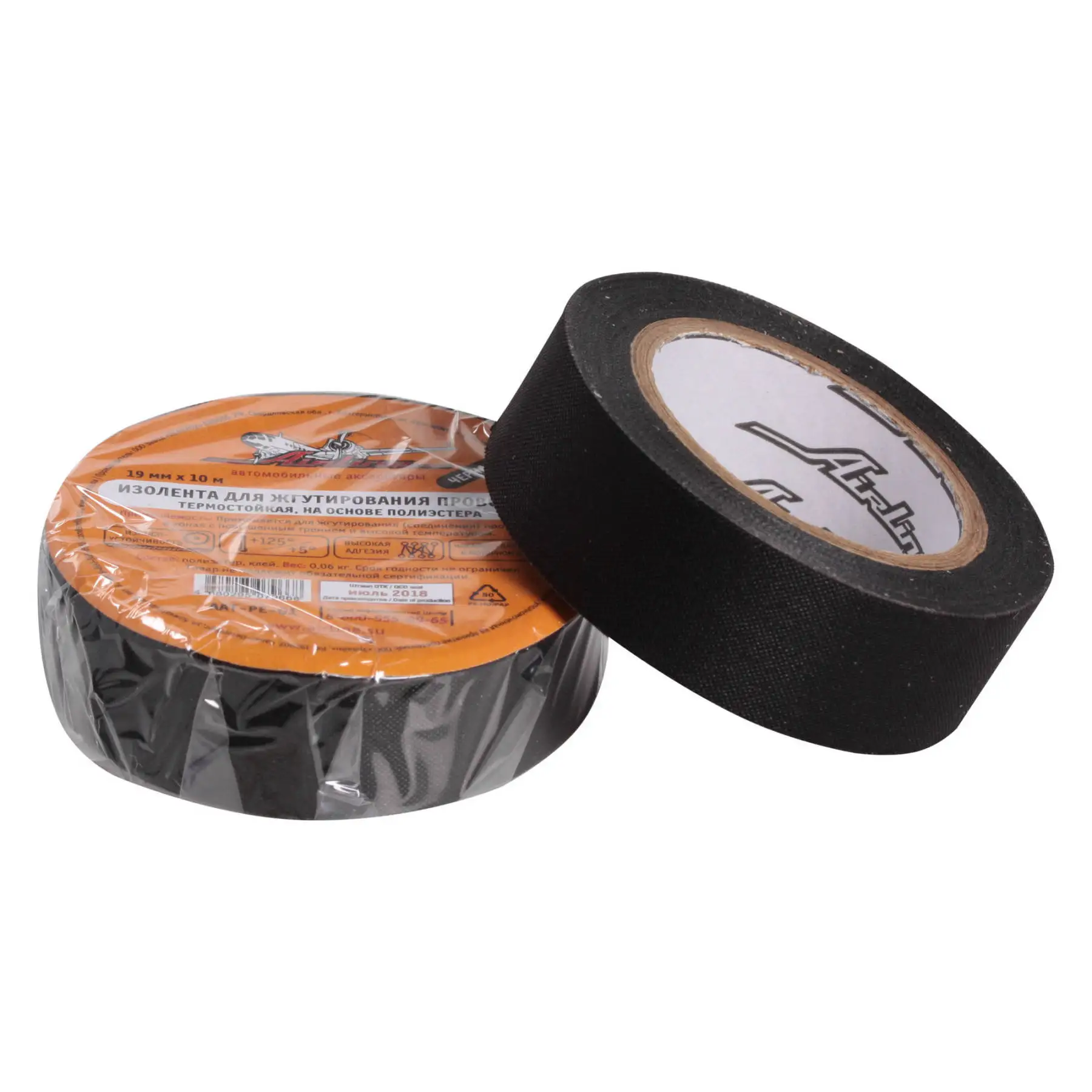 Изолента для жгутирования проводки 19 м*10 м термоустойчивая. на осн. полиэстера