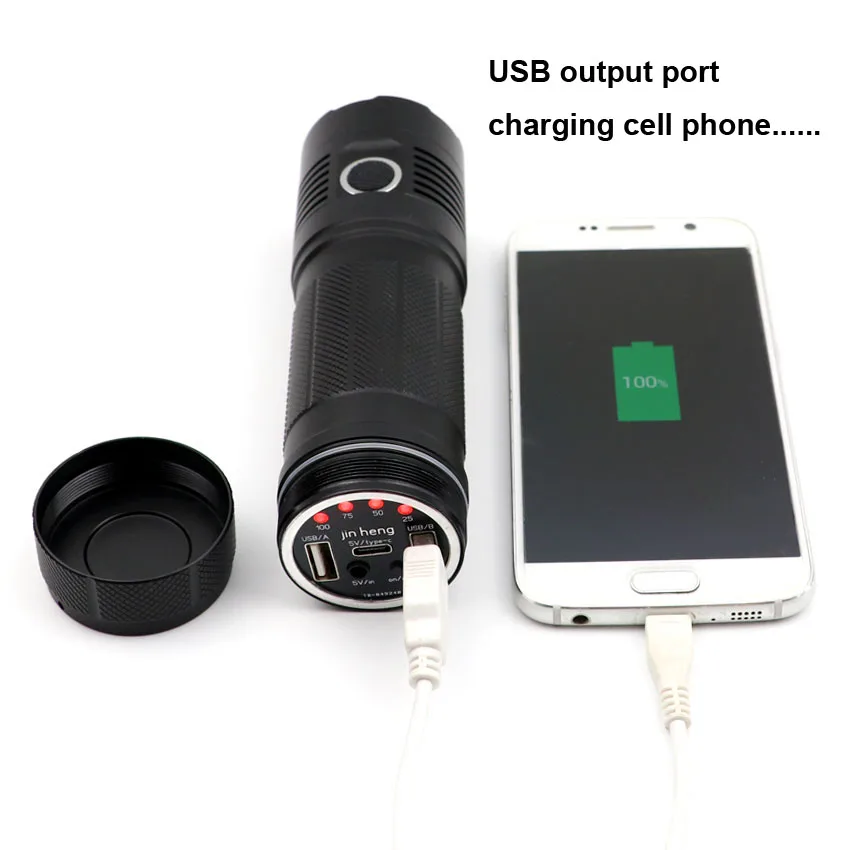 JKK03 XHP70 XHP50 Мощность Фул светодиодный вспышка светильник Банк фонарь USB