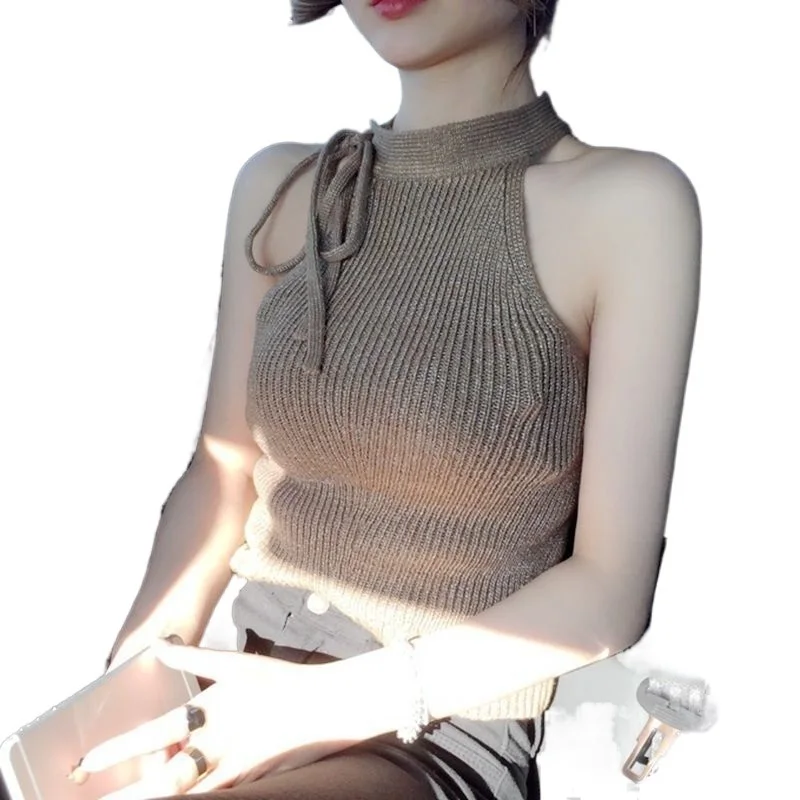 Новинка жилет без рукавов с бретельками на шее женский для ношения в Ins супер