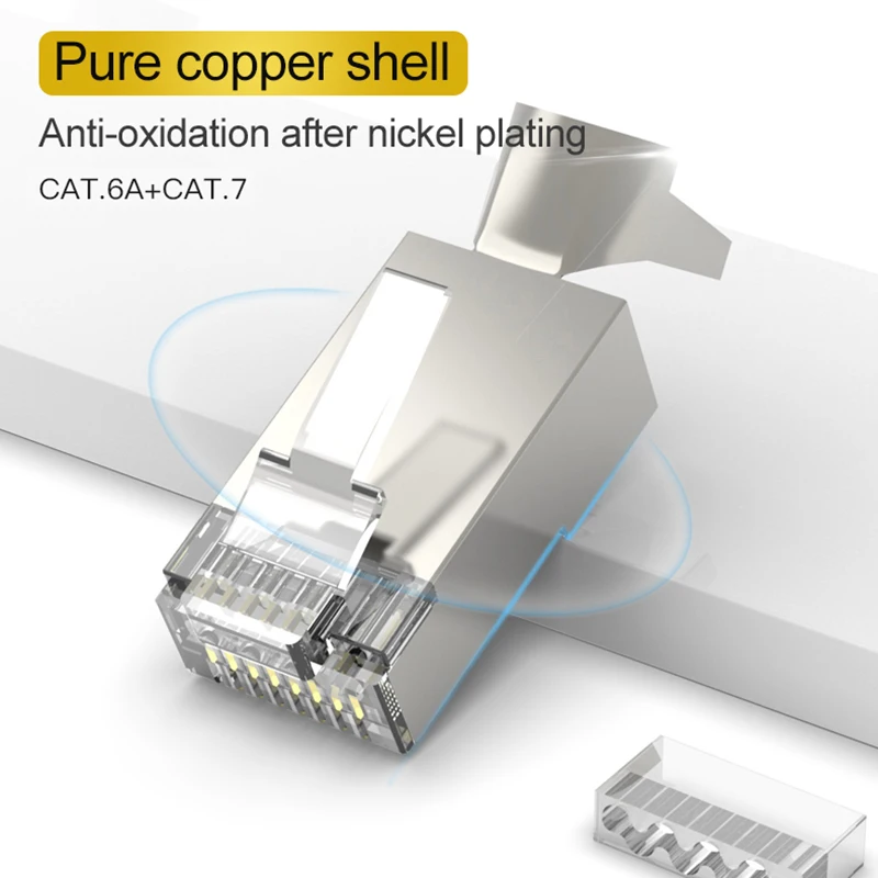 Фото Xintylink rj45 разъем ethernet кабель штекер cat7 cat6a мужской сетевой позолоченный 50u 8P8C Xintylink rj45 разъем ethernet кабель штекер cat7 cat6a мужской сетевой позолоченный 50u 8P8C