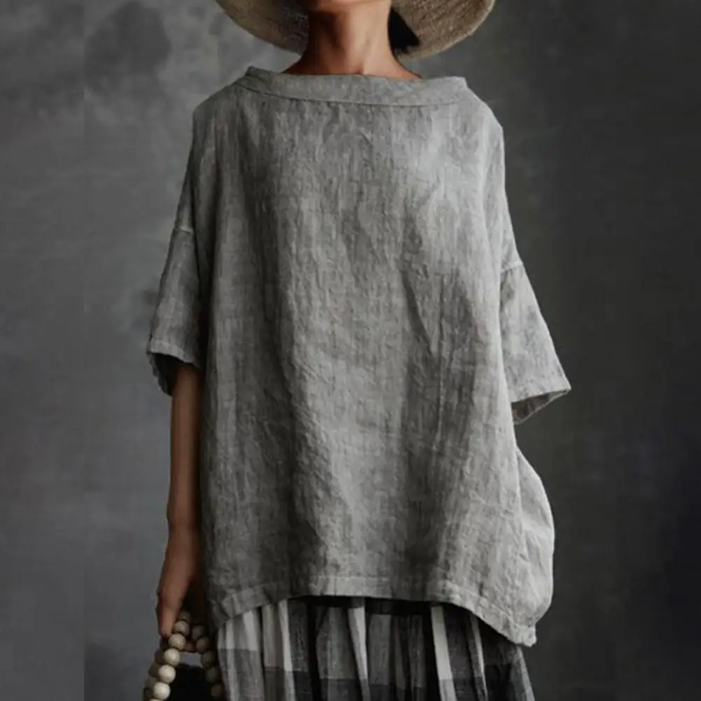 

Women Blouses Boat Collar Summer Loose Solid Color Shirt Comfortable Streetwear Concise Half Sleeve Ladies Casual Tops Shirts