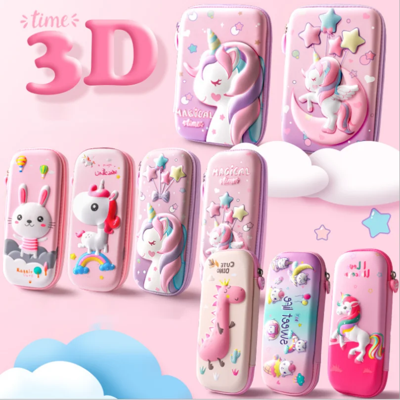 

Cute Kawaii Anime 3D EVA Unicorns Rabbit Pencils Case Bags School Supplies for Girls Boys Double Layers Waterproof Pencil Cases