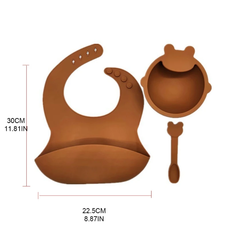 

3 Pcs Baby Silicone Bib Sucker Bowl Spoon Set Training Feeding Food Dinner Plate Dish Utensil Tableware Kit for Newborn