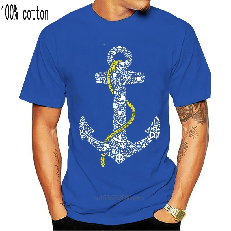 

New Anchor T-Shirt Mens Nautical Gift Sailor Boat Present Casual Tee Shirt