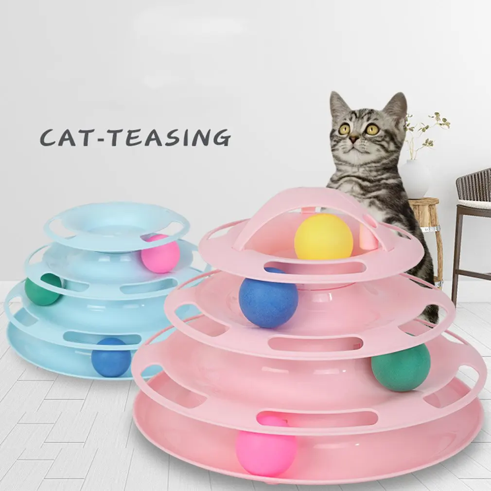 Funny Pet Interactive Toy Cat Colorful 4-Layer Plastic Tower Tracks With Balls For IQ Traning Ball Training Amusement Plate | Дом и сад