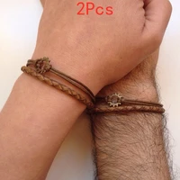 couples bracelets friendship love cuff steampunk bronze gear charm bracelet leather braid gift adjustable trendy innovative