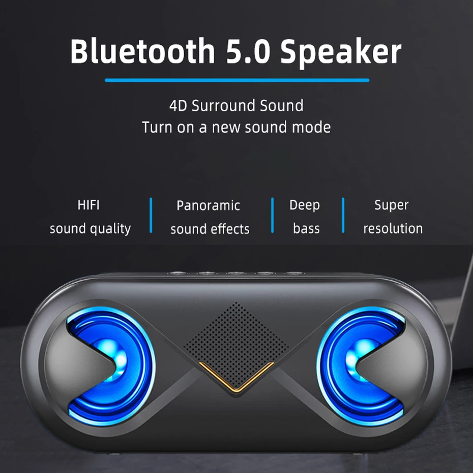 Портативный Bluetooth 5 0 динамик беспроводной стерео Бас Hifi BT сабвуфер AUX USB микрофон