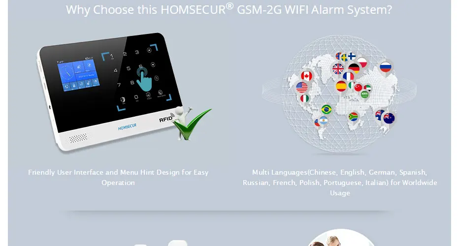 HOMSECUR DIY беспроводная домашняя безопасность wifi GSM Сигнализация приложение пульт дистанционного управления RFID карта Arm Disarm(панель сигнализации LA02 PIR и т. д