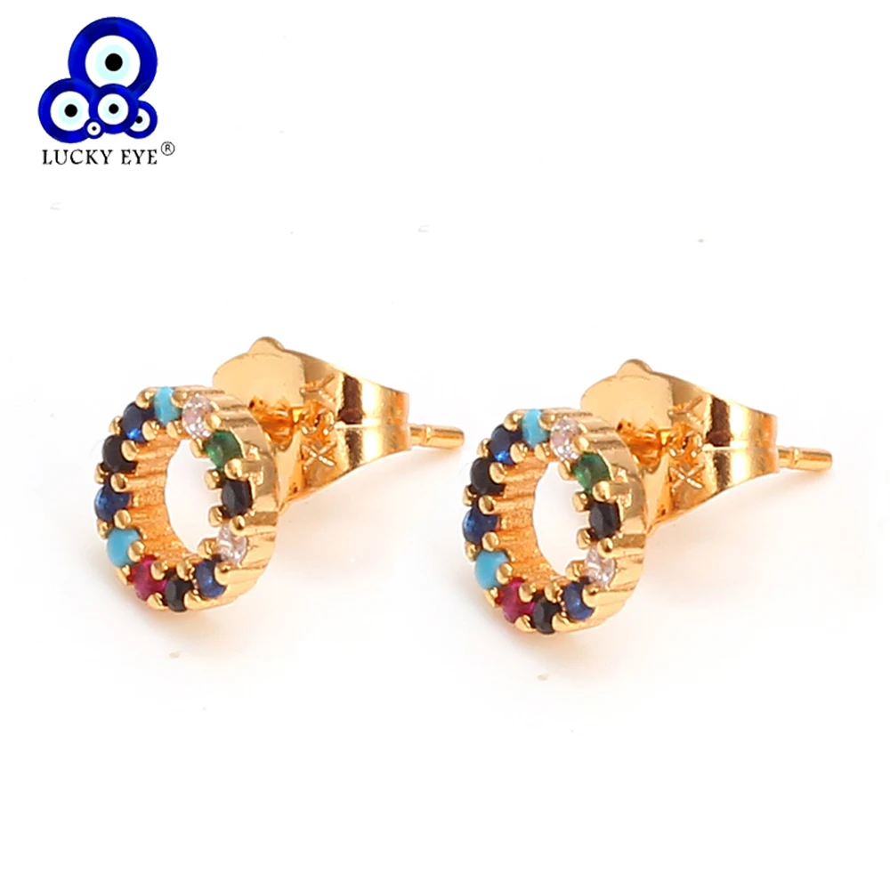 Женские маленькие серьги гвоздики Lucky Eye золотистые медные с микро покрытием