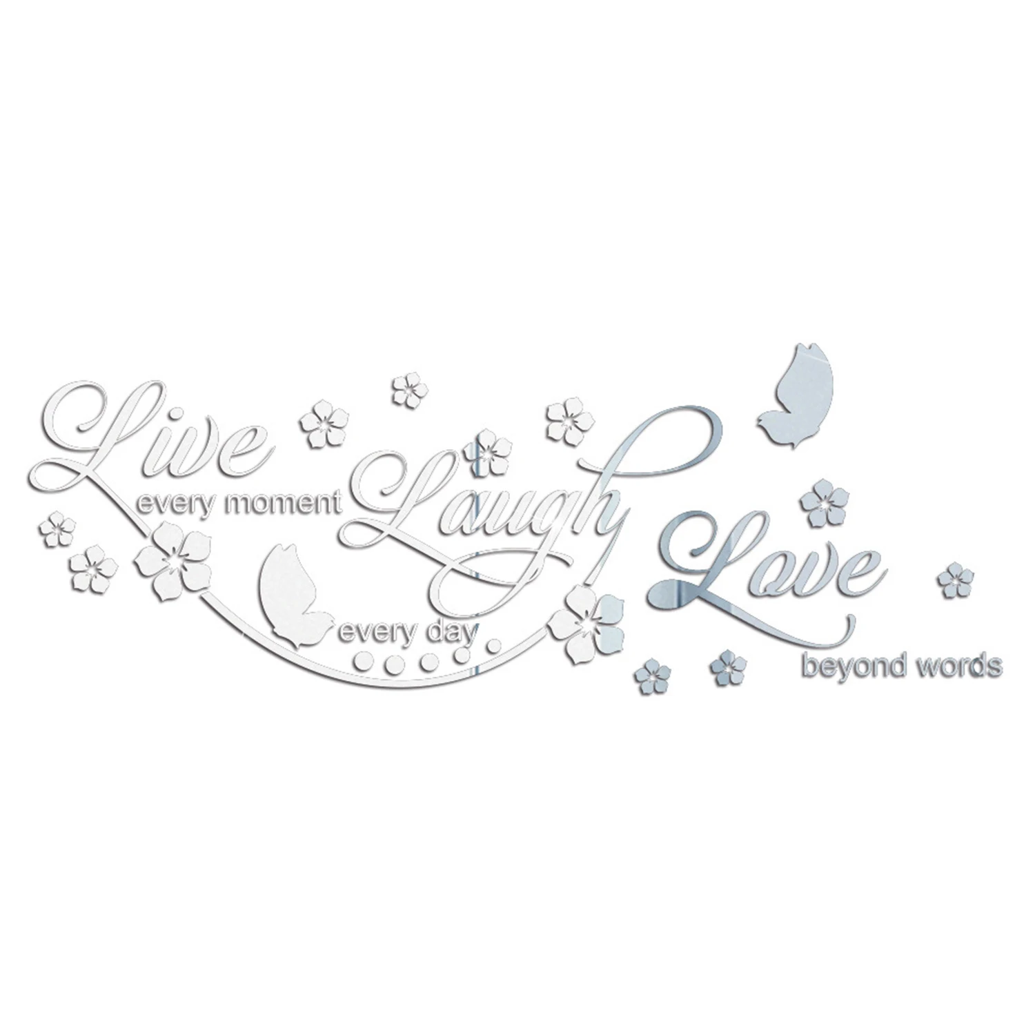 

3D Flowers Butterfly Mirror Wall Stickers Live Laugh Love Motivational Letter Removable Acrylic Family Office Dorm Wall Decals