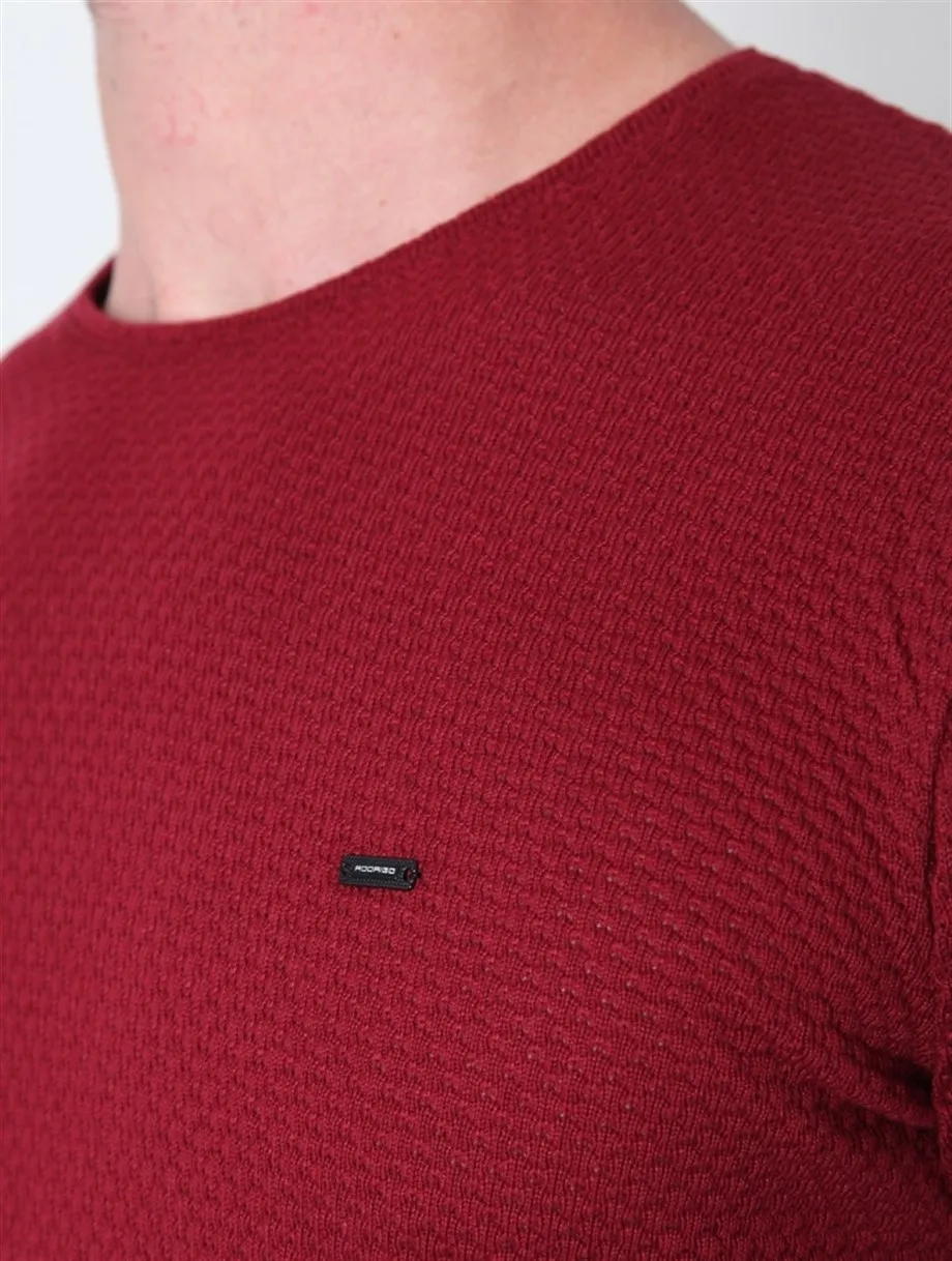 

Crew Neck Honeycomb Claret Red Mens Knitwear Sweater