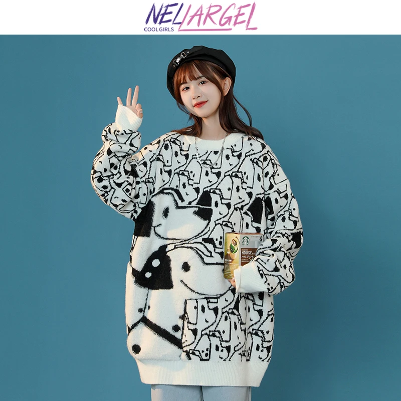 Цена NELLARGEL Y2k Kawaii Dogs свитера в стиле Харадзюку 2021 женские корейские модные уличные пуловеры для девушек винтажный вязаный свитер Купить NELLARGEL Y2k Kawaii Dogs свитера в стиле Харадзюку 2021 женские корейские модные уличные пуловеры для девушек винтажный вязаный свитер