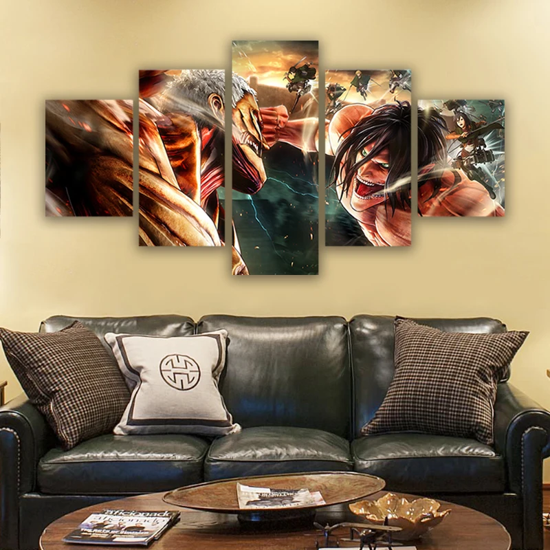

Modular Canvas Home Decoration Prints 5 Panel Eren Jaeger Attack On Titan Anime Painting Poster Wall Artwork Pictures Kids Room