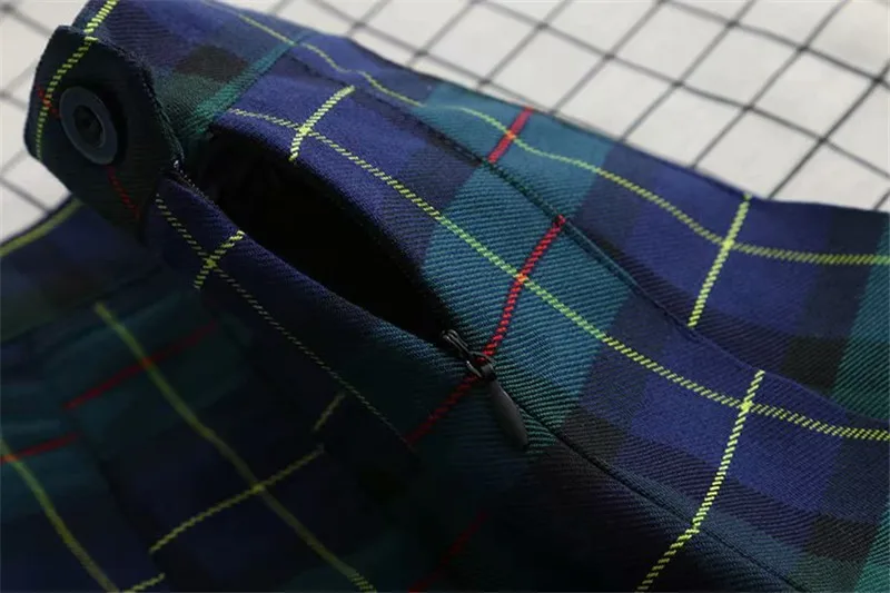 Streetwear High Waist Tartan Green Mini Skirt Punk Women A-line Skirt harajuku plaid skirts womens Casual Slim Short Skirt
