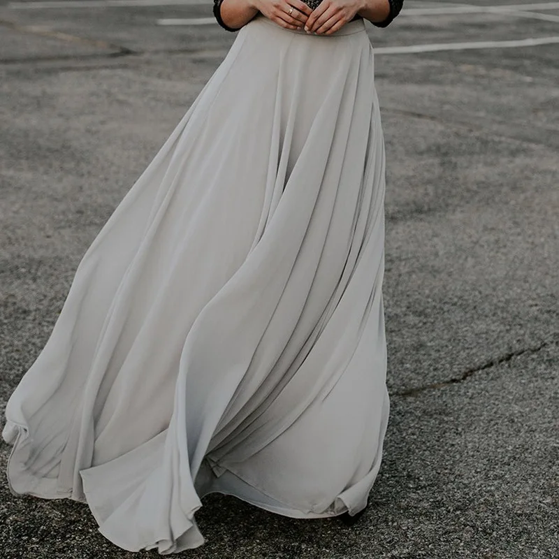 

Sexy Ladies Chiffon 2021 Summer New A-line Half-length Skirt Women's High-waist Beach Solid Color Large Swing Skirt Y2K Vintage