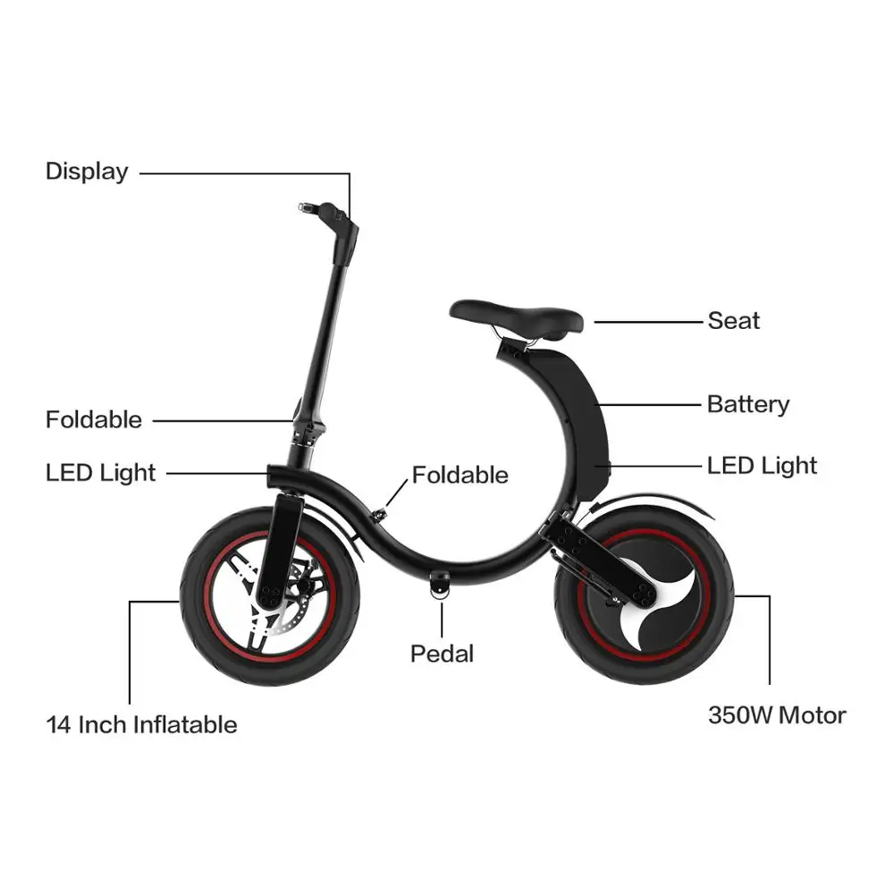 3- 5 Days! Only 1 pcs For Russia Electric Bicycle Scooter 14 Inch Tire With 350W Foldable Long Range Bike Adults Child | Спорт и