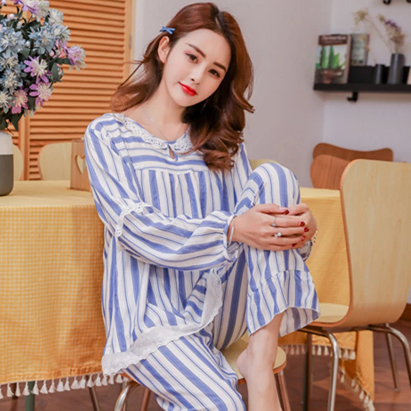 Хлопковая пижама женская с длинным рукавом Весна-лето тонкая Молодежная